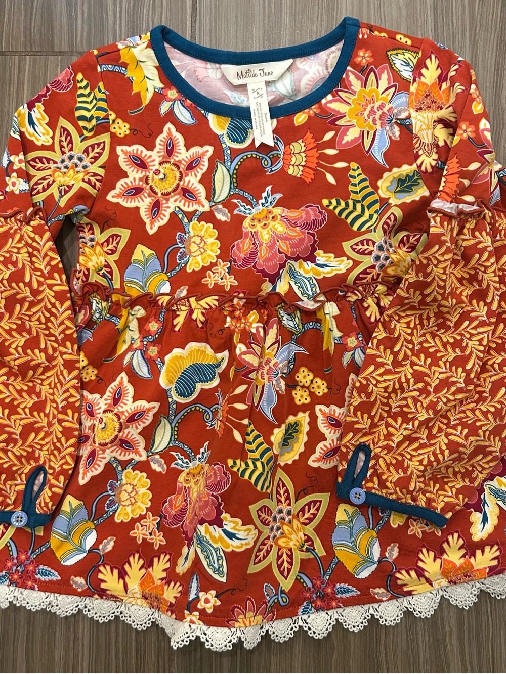 Matilda Jane Rust Floral Lace-Hem Long Sleeve Top